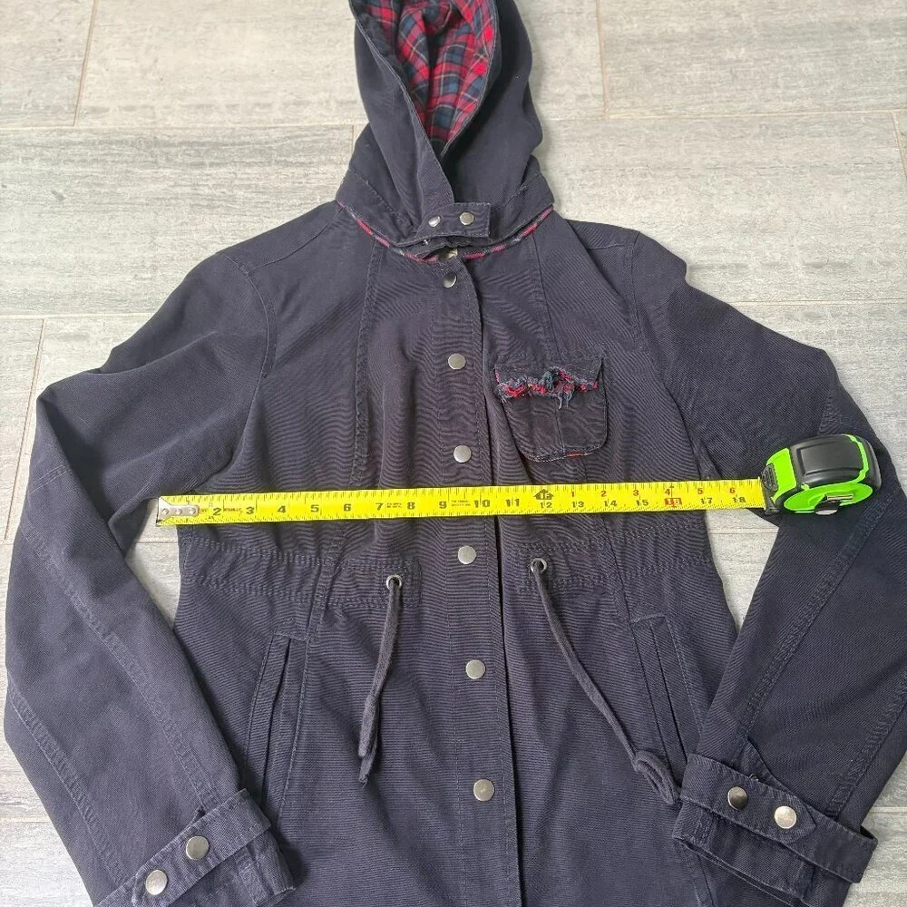 Free People Cotton Utility Drawstring Waist Hooded Jacket Coat Navy Size 8